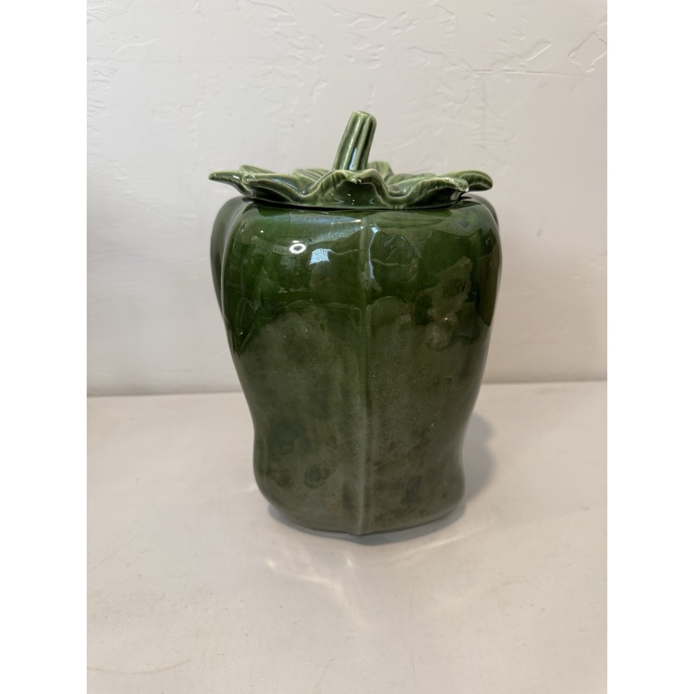 VINTAGE McCOY 157 GREEN PEPPER  COOKIE JAR LID 10" Canister EXCELLENT CONDITION